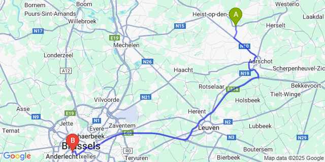 Map: Brussels Midi Train Station to Booischot