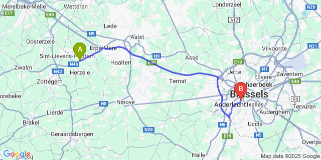 Map: Brussels Midi Train Station to Borsbeke