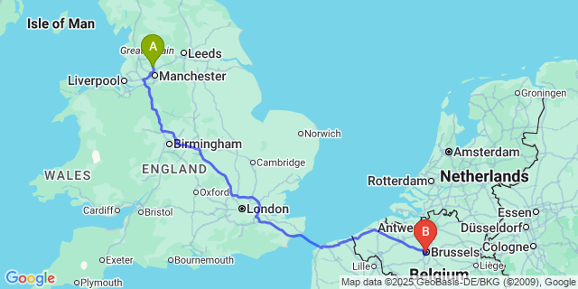Map: Brussels Midi Train Station to Bury