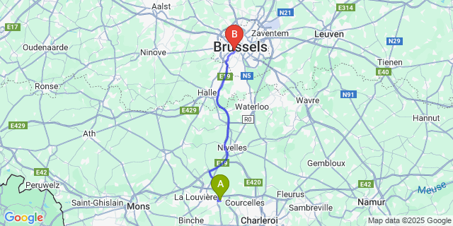 Map: Brussels Midi Train Station to Chapelle-lez-Herlaimont