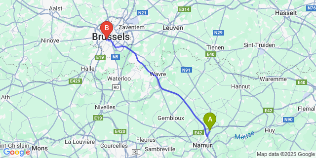 Map: Brussels Midi Train Station to Cognelée