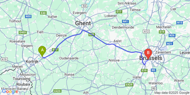 Map: Brussels Midi Train Station to Deerlijk