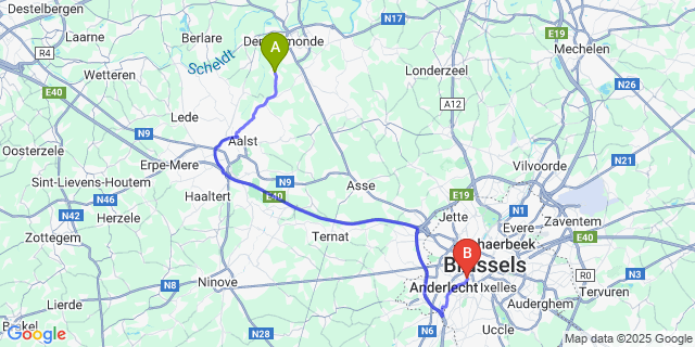 Map: Brussels Midi Train Station to Denderbelle