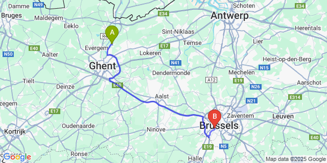 Map: Brussels Midi Train Station to Desteldonk