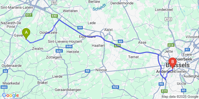 Map: Brussels Midi Train Station to Dikkelvenne
