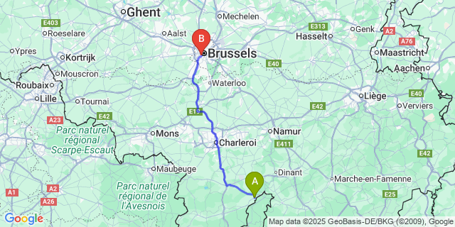 Map: Brussels Midi Train Station to Doische