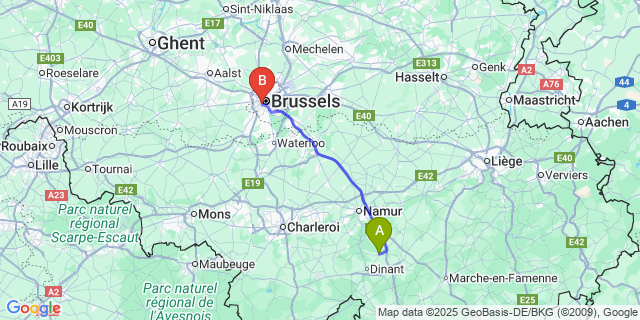 Map: Brussels Midi Train Station to Dorinne