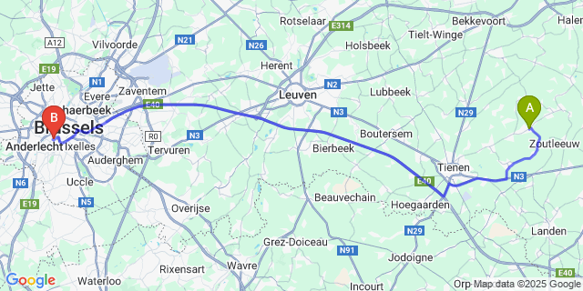 Map: Brussels Midi Train Station to Drieslinter