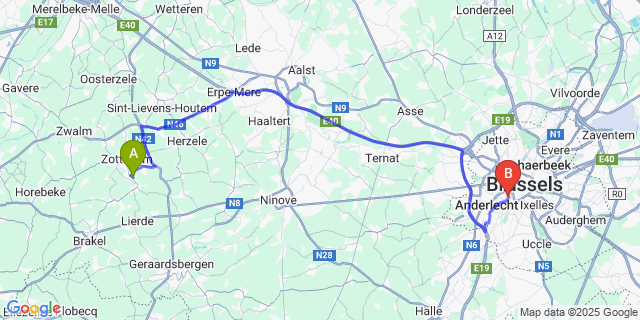 Map: Brussels Midi Train Station to Erwetegem
