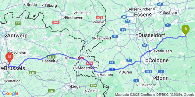 Map: Brussels Zaventem Airport (BRU) to Esen