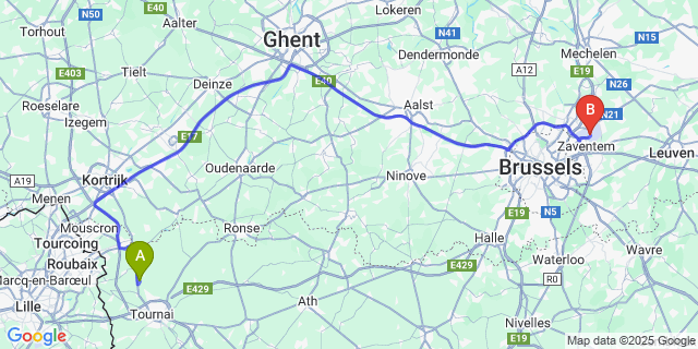 Map: Brussels Zaventem Airport (BRU) to Esquelmes