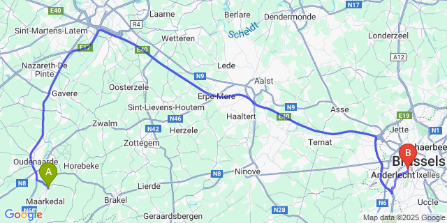 Map: Brussels Midi Train Station to Etikhove