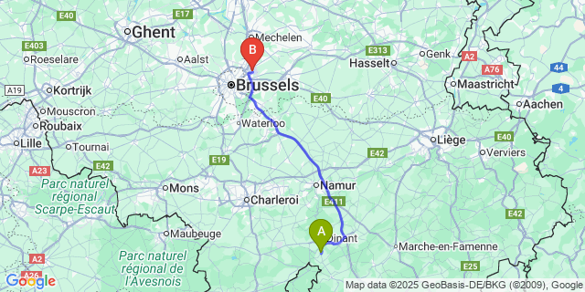Map: Brussels Zaventem Airport (BRU) to Falmignoul