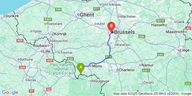 Map: Brussels Midi Train Station to Fayt-Le-Franc