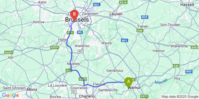 Map: Brussels Midi Train Station to Flawinne