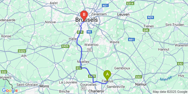 Map: Brussels Midi Train Station to Fleurus