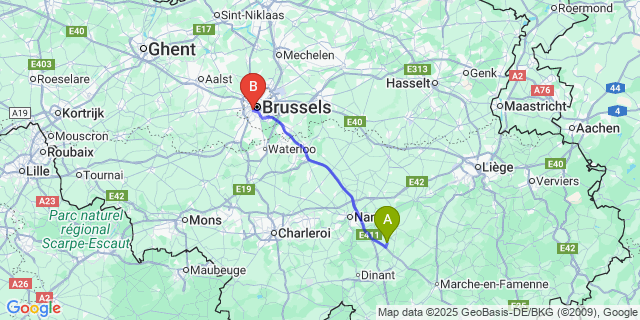 Map: Brussels Midi Train Station to Florée