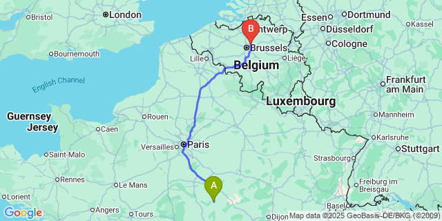 Map: Brussels Zaventem Airport (BRU) to Fontenoy