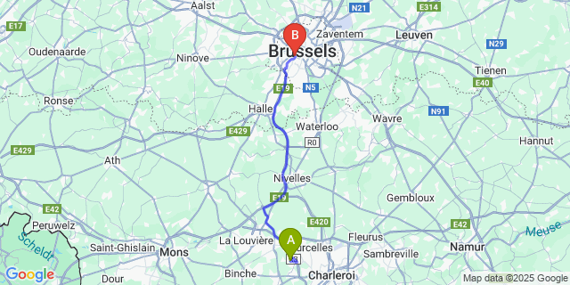 Map: Brussels Midi Train Station to Forchies-La-Marche