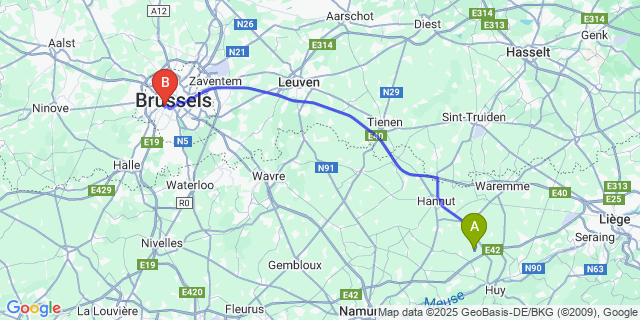 Map: Brussels Midi Train Station to Fumal