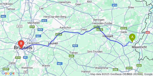 Map: Brussels Midi Train Station to Gellik