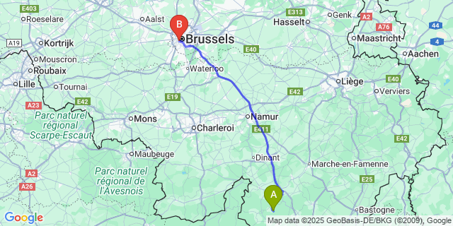 Map: Brussels Midi Train Station to Gembes