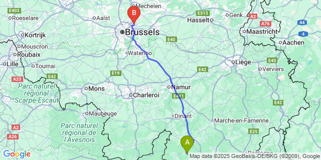 Map: Brussels Zaventem Airport (BRU) to Gembes