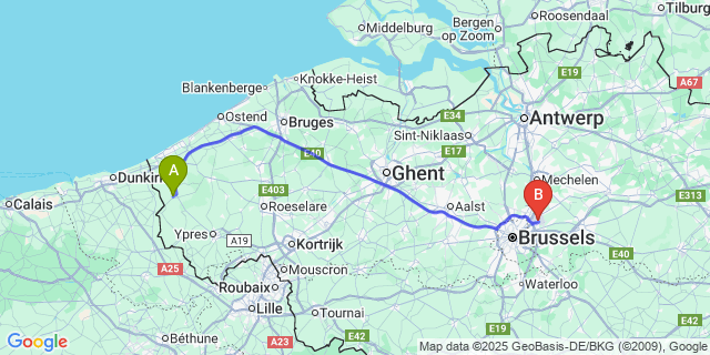 Map: Brussels Zaventem Airport (BRU) to Gijverinkhove