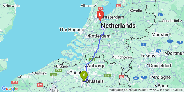 Map: Brussels Midi Train Station to Abcoude