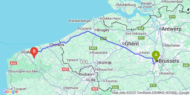 Map: Brussels Midi Train Station to Audruicq