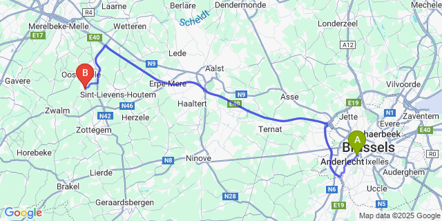 Map: Brussels Midi Train Station to Balegem