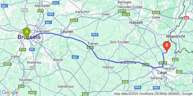 Map: Brussels Midi Train Station to Bassenge
