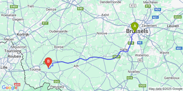 Map: Brussels Midi Train Station to Béclers