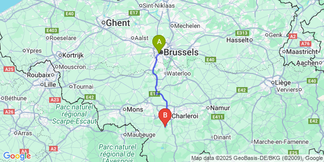 Map: Brussels Midi Train Station to Beignee