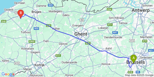 Map: Brussels Midi Train Station to Bekegem