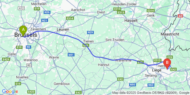 Map: Brussels Midi Train Station to Bellaire