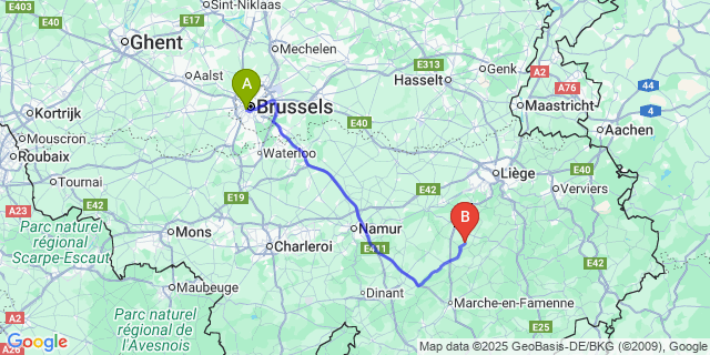 Map: Brussels Midi Train Station to Bende