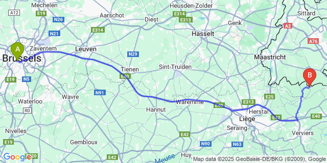 Map: Brussels Midi Train Station to Beusdael