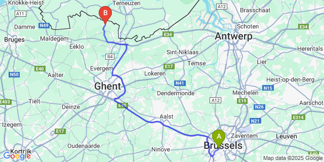 Map: Brussels Midi Train Station to Boekhoute