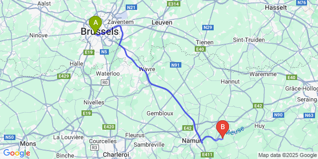 Map: Brussels Midi Train Station to Bonneville
