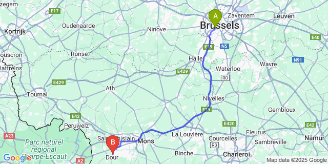 Map: Brussels Midi Train Station to Boussu-Bois
