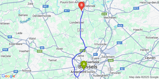 Map: Brussels Midi Train Station to Breendonk