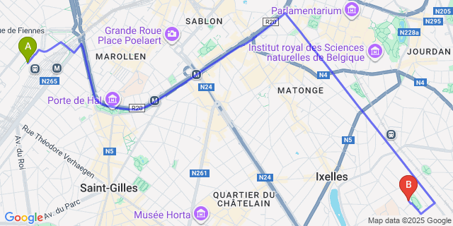 Map: Brussels Midi Train Station to Brussels city (all areas)