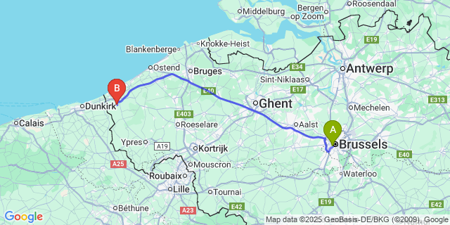 Map: Brussels Midi Train Station to Bulskamp