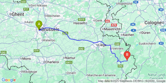 Map: Brussels Midi Train Station to Butgenbach