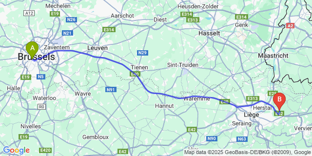 Map: Brussels Midi Train Station to Cerexhe-Heuseux