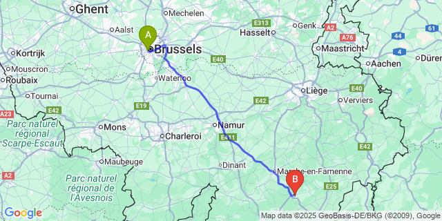 Map: Brussels Midi Train Station to Champlon