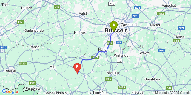 Map: Brussels Midi Train Station to Chaussée-Notre-Dame-Louvignies