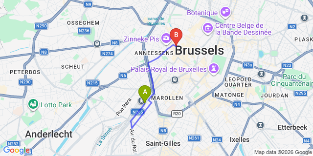 Map: Brussels Midi Train Station to Craves, Brussels
