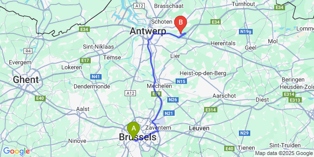 Map: Brussels Midi Train Station to De Leeuw
